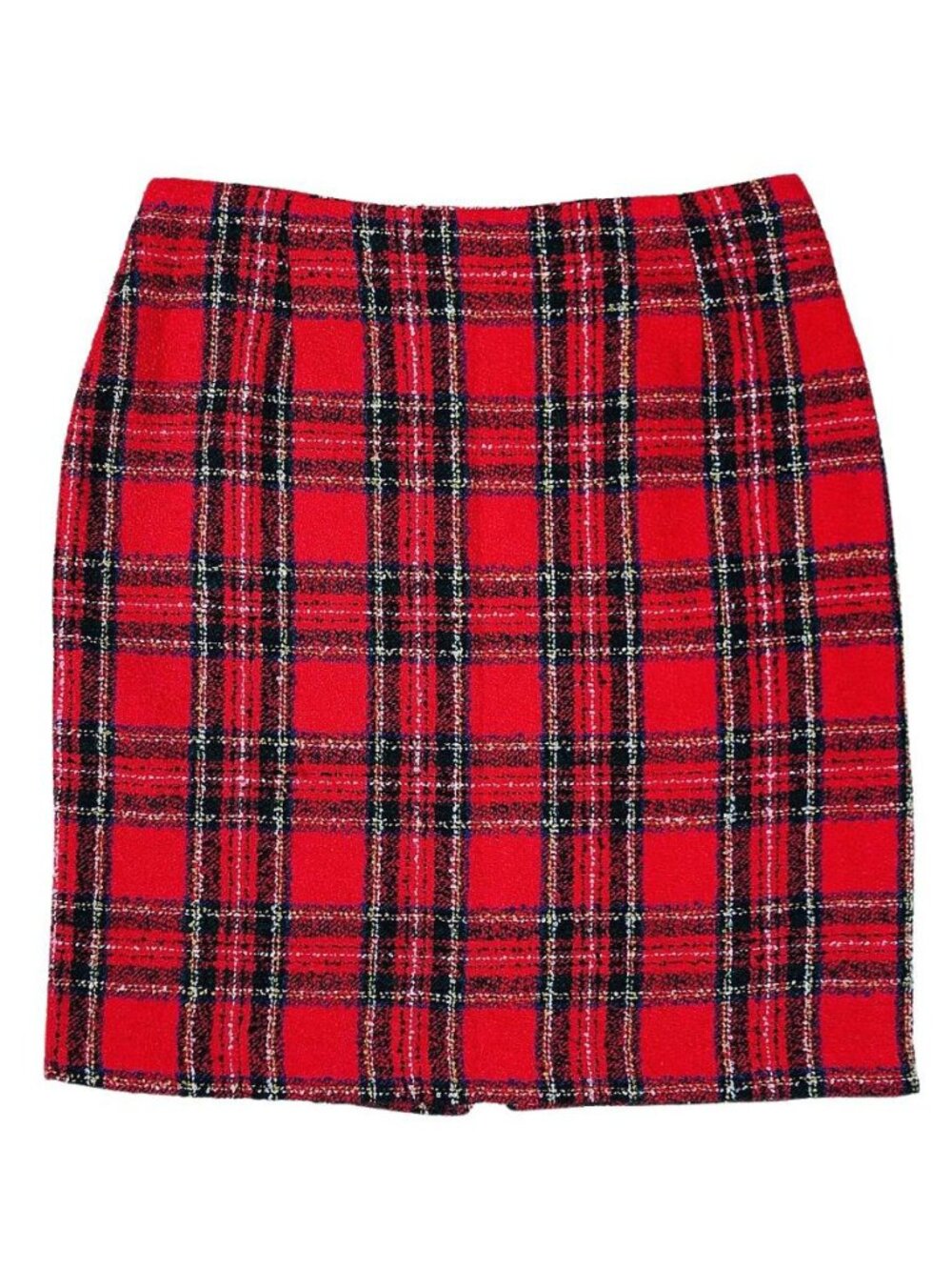 Red Wool Blend Plaid Tartan Skirt